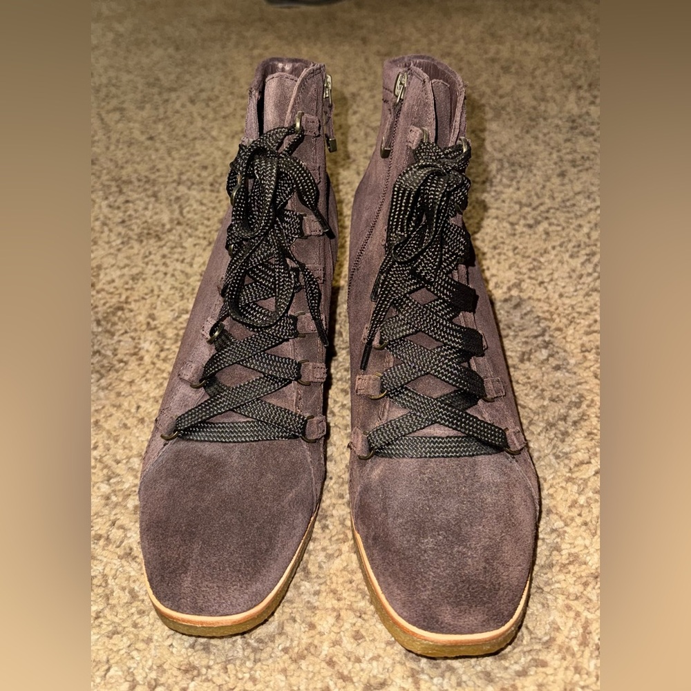 Earth Suede Wedge Ankle Boots - Dark Brown - Picture 2 of 4